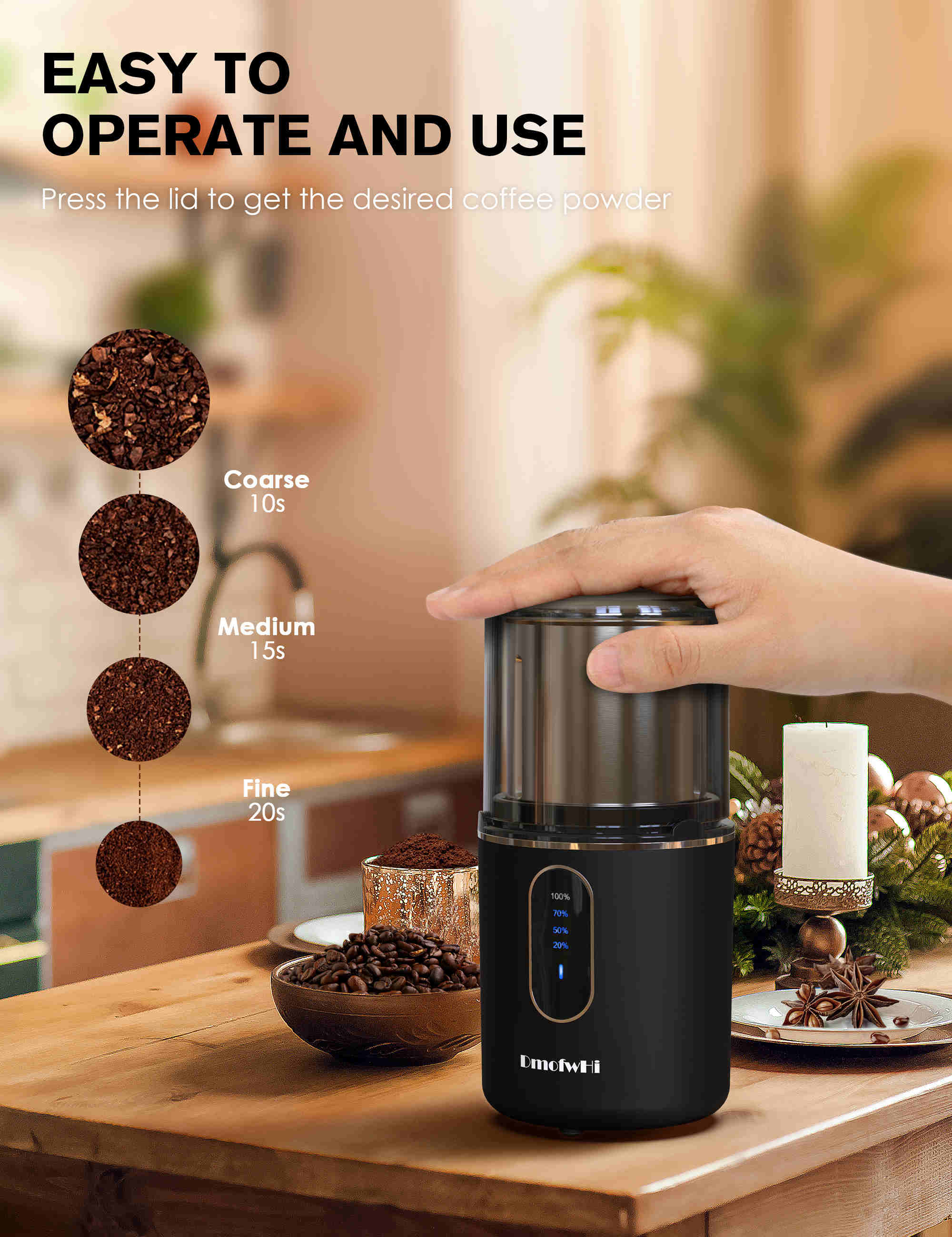 70g SS304 Coffee Maker Espresso Machine Battery Operated Coffee Grinder  With Safty Lock