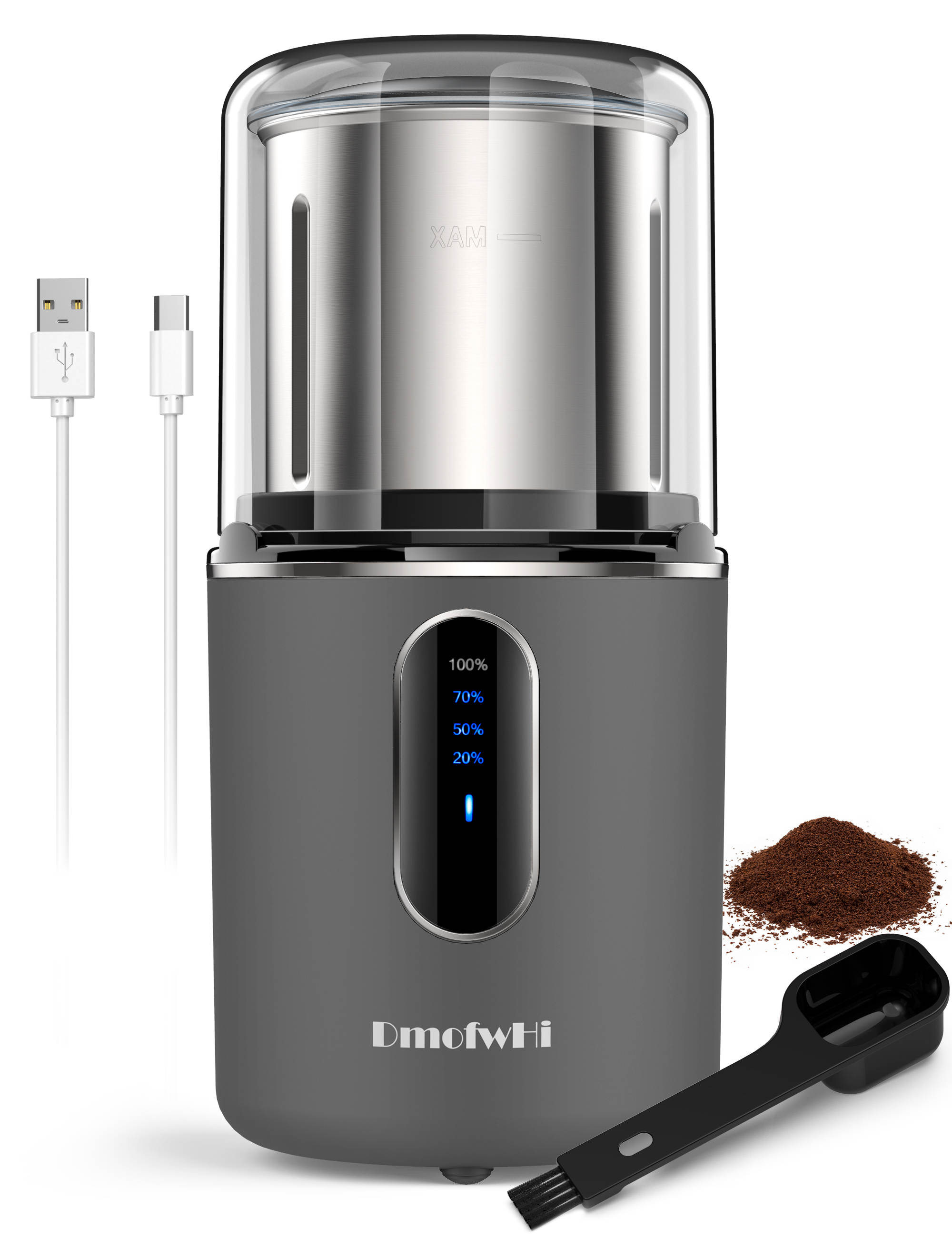  DmofwHi Cordless Coffee Grinder Electric, USB Rechargeable  Coffee Bean Grinder with 304 Stainless Steel Blade and Removable Bowl-Grey  : Home & Kitchen