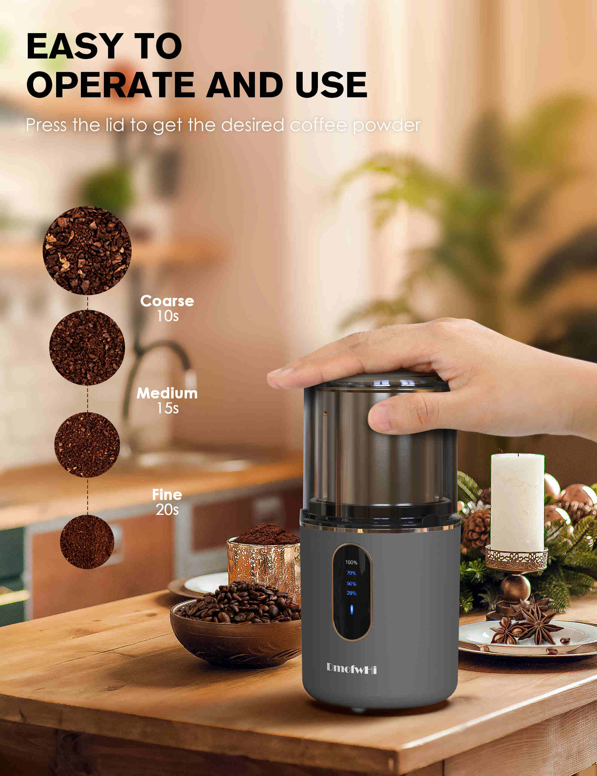 Portable Electric Coffee Grinder Cordless USB Rechargeable Coffee