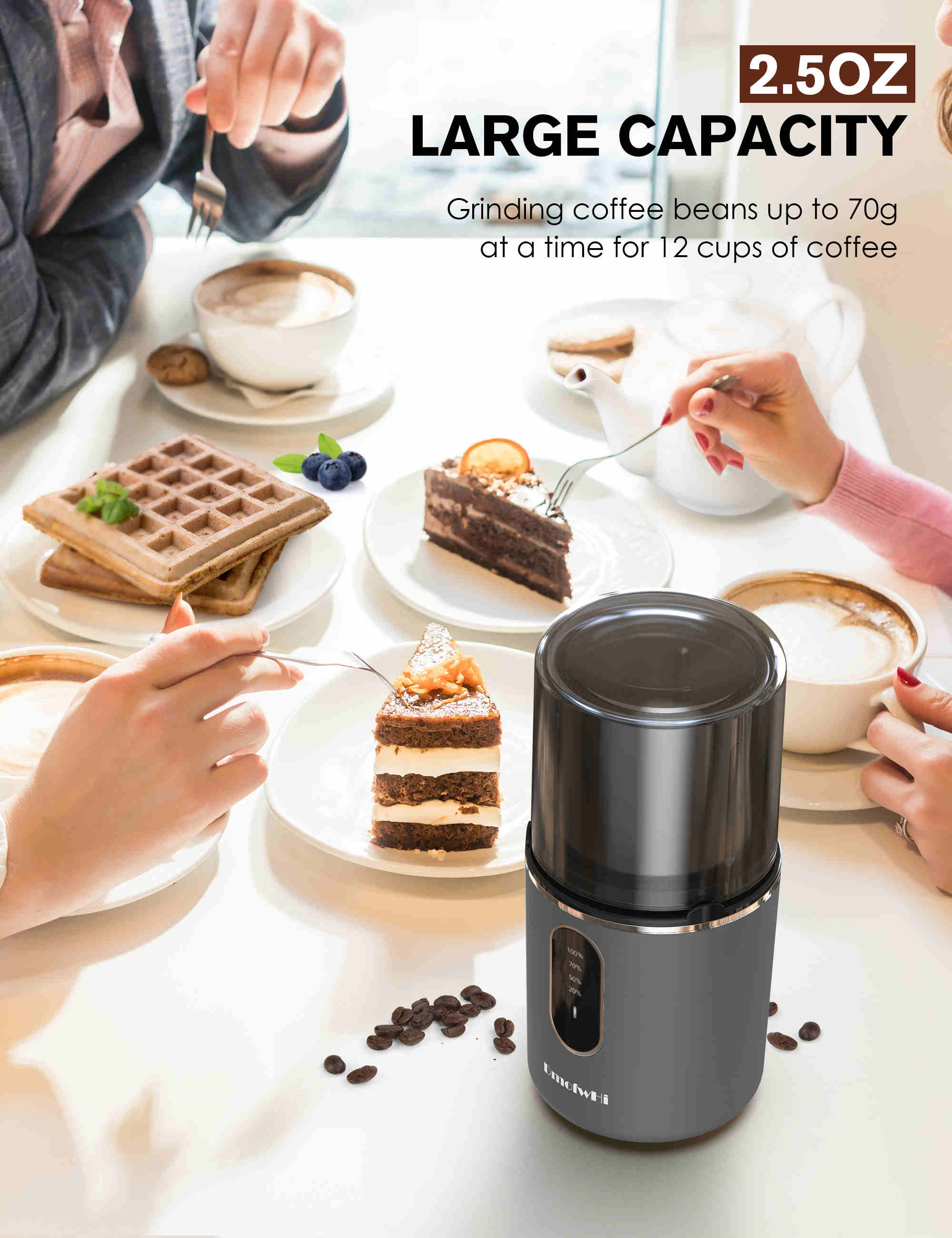 Cordless Coffee Grinder Electric, USB Rechargeable Coffee Bean Grinder with Removable Bowl, Size: 20